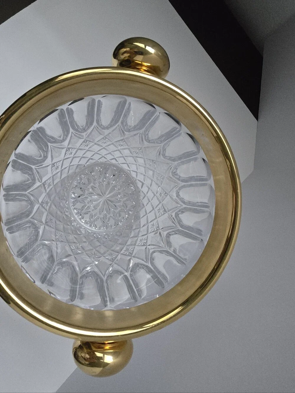 Heavy Crystal Pressed Glass Champagne Bucket With Gold Colored Rim W/Blemishes
